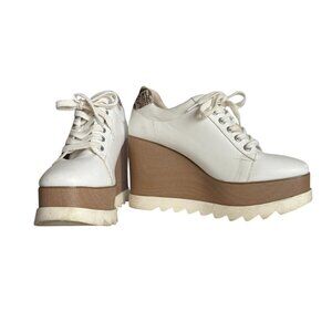 Steve Madden Wedge Platform Shoes Size 9.5 White w/ Beige Snakeskin